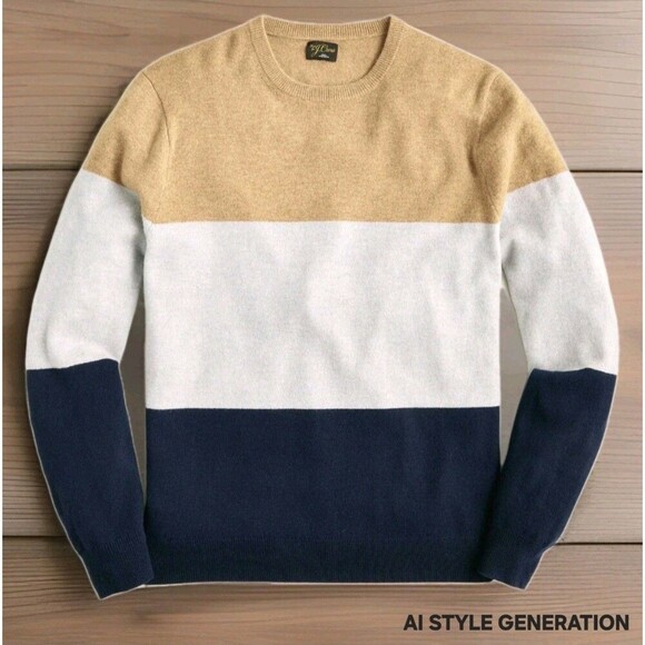 J. Crew Men’s Cashmere Crew Neck Sweater Stripe Colorblock Toff/Gray/Navy Size M - Picture 11 of 11